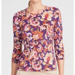 J. McLaughlin Women Signature Tee Top M Paisley Bloom Catalina Cloth 3/4…